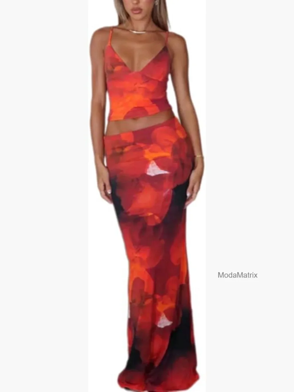 Floral Halter Top & Maxi Skirt 2-Piece Set Women's Summer Outfit